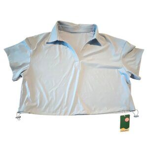 HALARA NWT Softly zero Airy Polo Drawstring Hem Cropped  Womens Light Blue XL